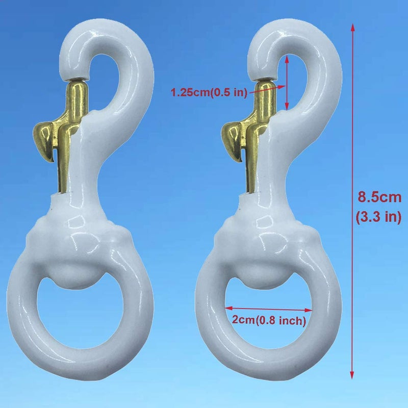 Huouo 1 Pair 3 Inch White Rubber Coated Brass Swivel Snap Clips - Heavy Duty Flag Pole Halyard Rope Attachment Hooks Accessory, Coated for Reduce Noise - Image 2
